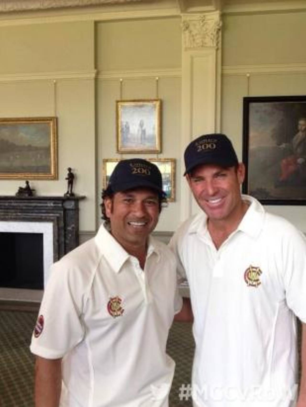 Sachin Tendulkar and Shane Warne on the eve of the MCC v Rest of the World game at Lord's, July 4, 2014