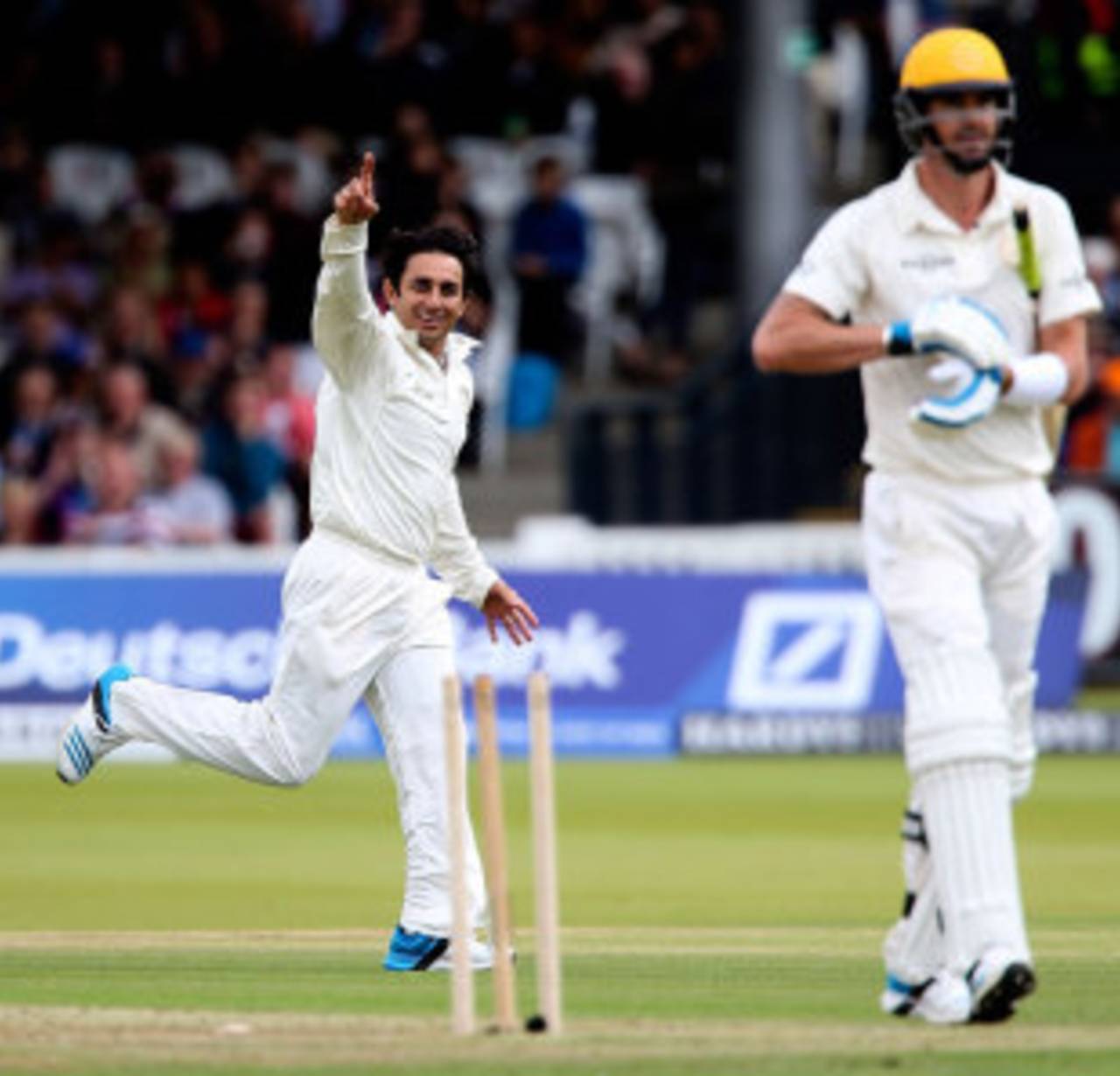 Saeed Ajmal dismissed Kevin Pietersen and Shahid Afridi within three balls, MCC v Rest of the World XI, Lord's, July 5, 2014