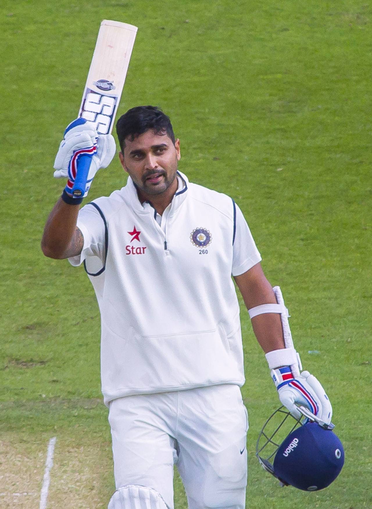 M Vijay raises his bat, England v India, 1st Investec Test, Trent Bridge, 1st day, July 9, 2014