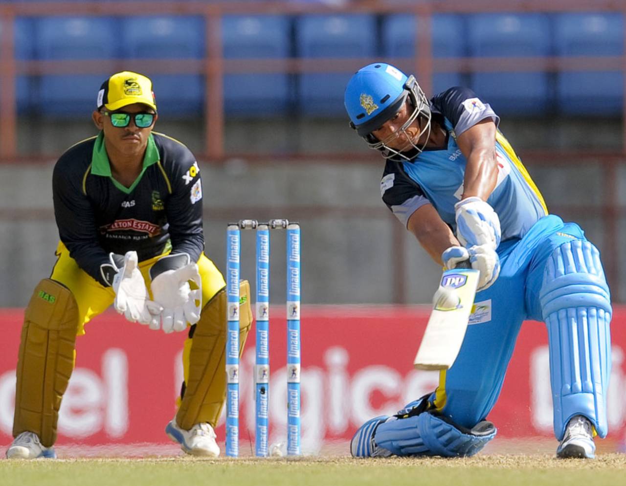 Henry Davids hits out during his 56, St Lucia Zouks v Jamaica Tallawahs, CPL 2014, Grenada, July 12, 2014