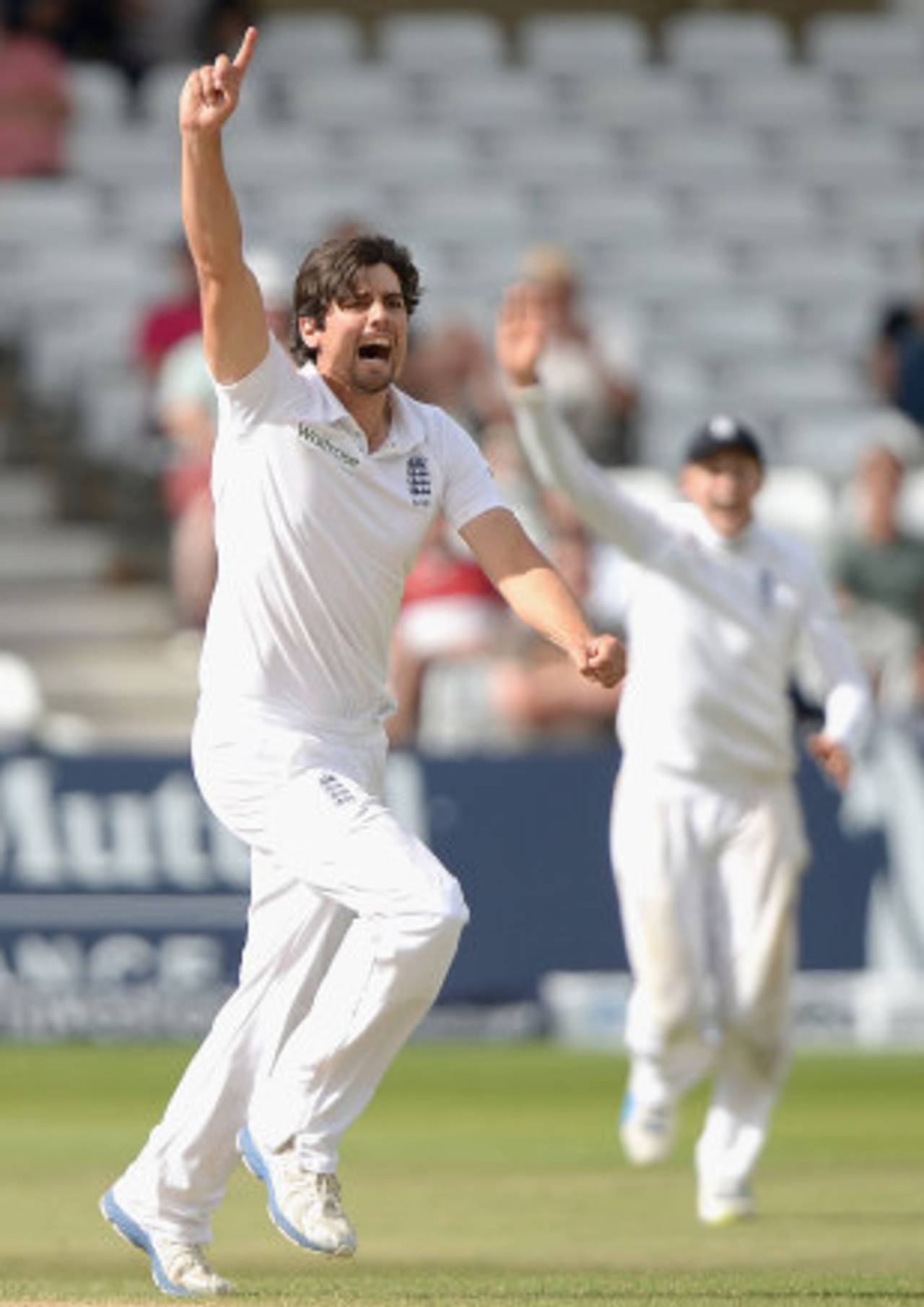 Alastair Cook cannot believe his luck as he picks up a wicket, England v India, 1st Investec Test, Trent Bridge, 5th day, July 13, 2014