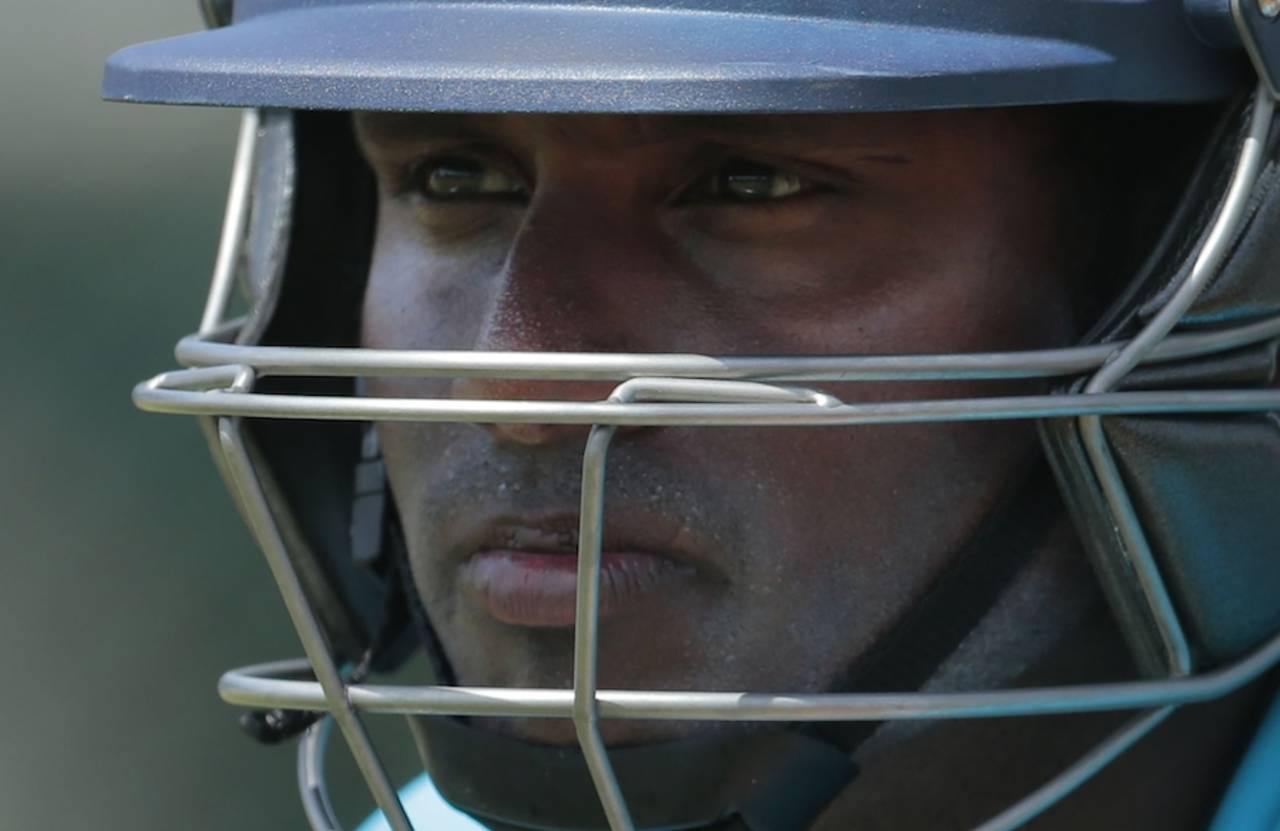 Angelo Mathews was focused during the practice session, Galle, July 15, 2014