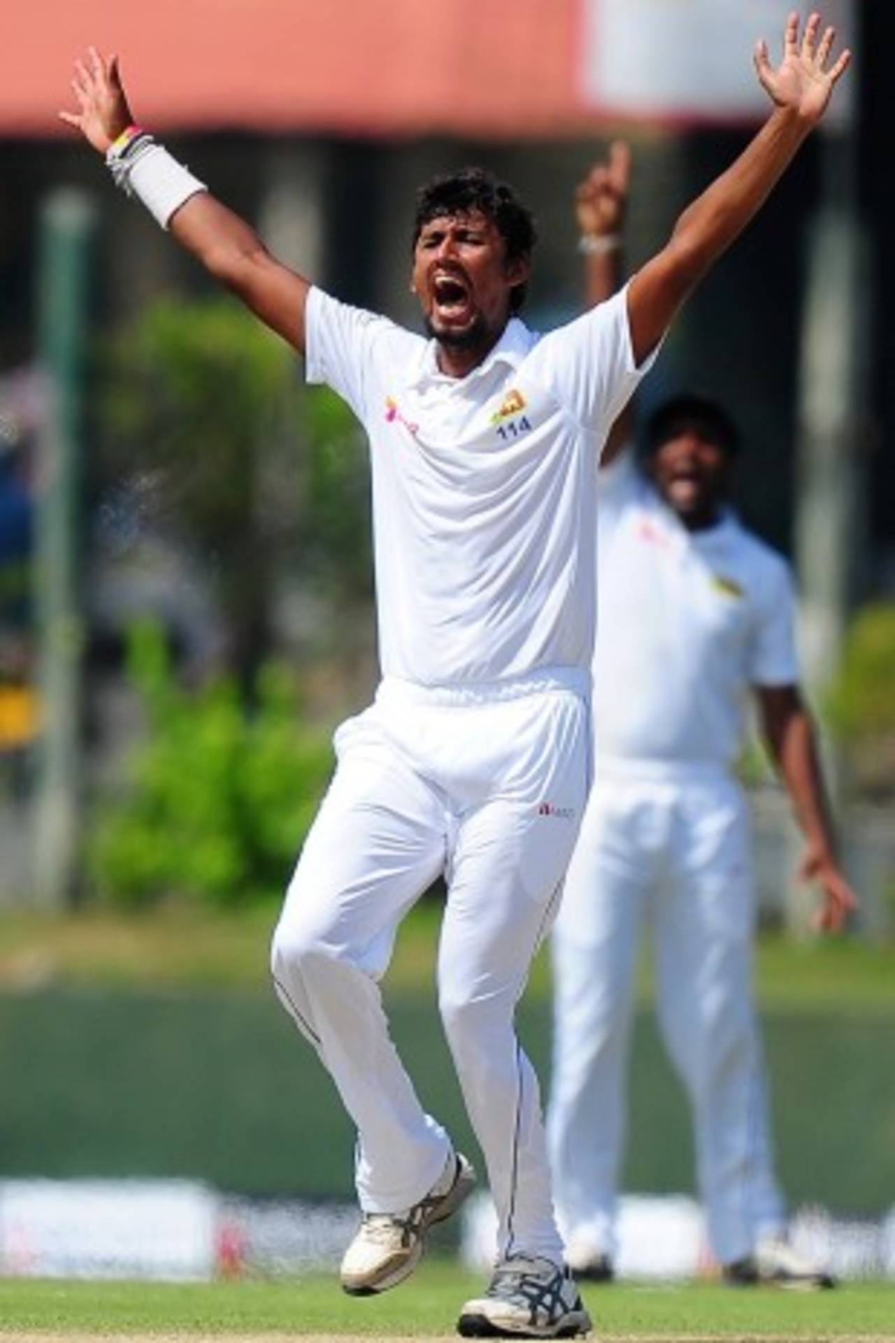 Suranga Lakmal appeals for an lbw, Sri Lanka v South Africa, 1st Test, Galle, 1st day, July 16, 2014
