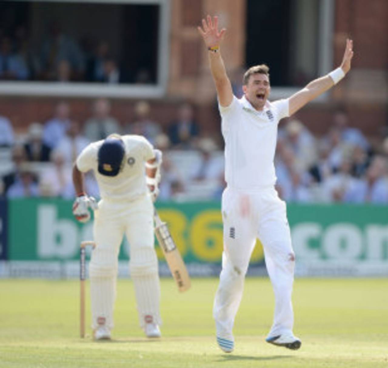 James Anderson appeals for the wicket of Stuart Binny, England v India, 2nd Investec Test, Lord's, 1st day, July 17, 2014