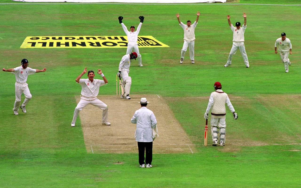 Andy Caddick celebrates the wicket of Ridley Jacobs, England v West Indies,  Headingley, August 18, 2000