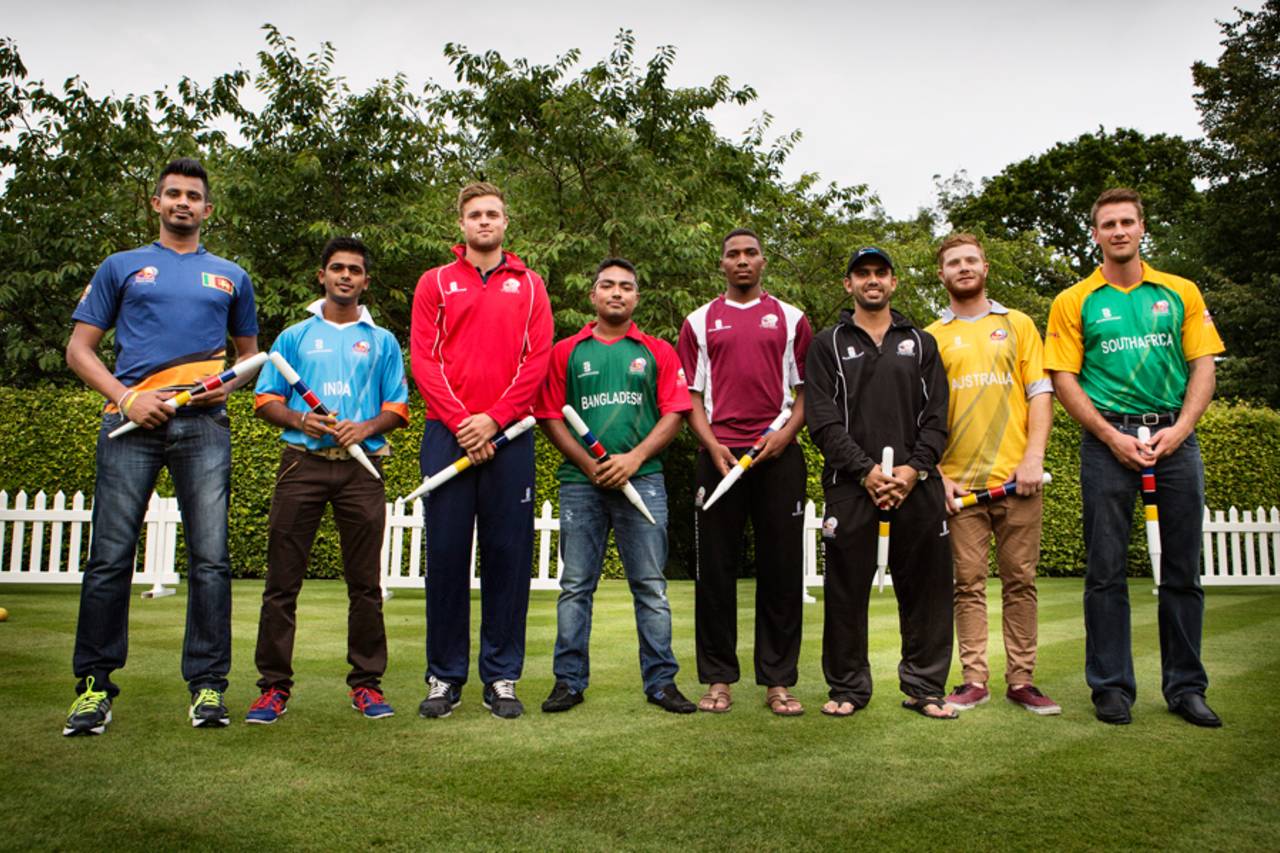 The eight captains at the Red Bull Campus Cricket World Finals, at the Wormsley Cricket Ground in Stokenchurch, July 20, 2014