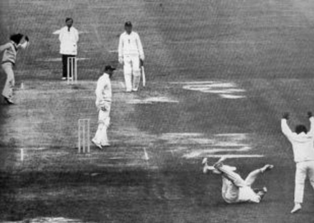 Geoff Boycott, in his last Test innings for three years, is caught by Farokh Engineer off Eknath Solkar for 6, England v India, 1st Test, Old Trafford, June 11, 1974