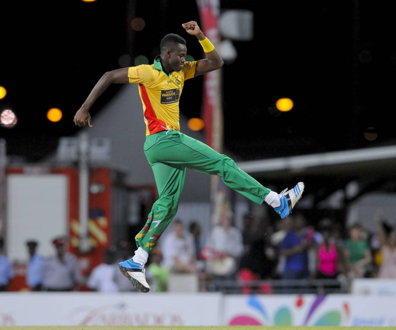 Ronsford Beaton celebrates after a wicket, Barbados Tridents v Guyana Amazon Warriors, CPL 2014, Bridgetown, July 26, 2014