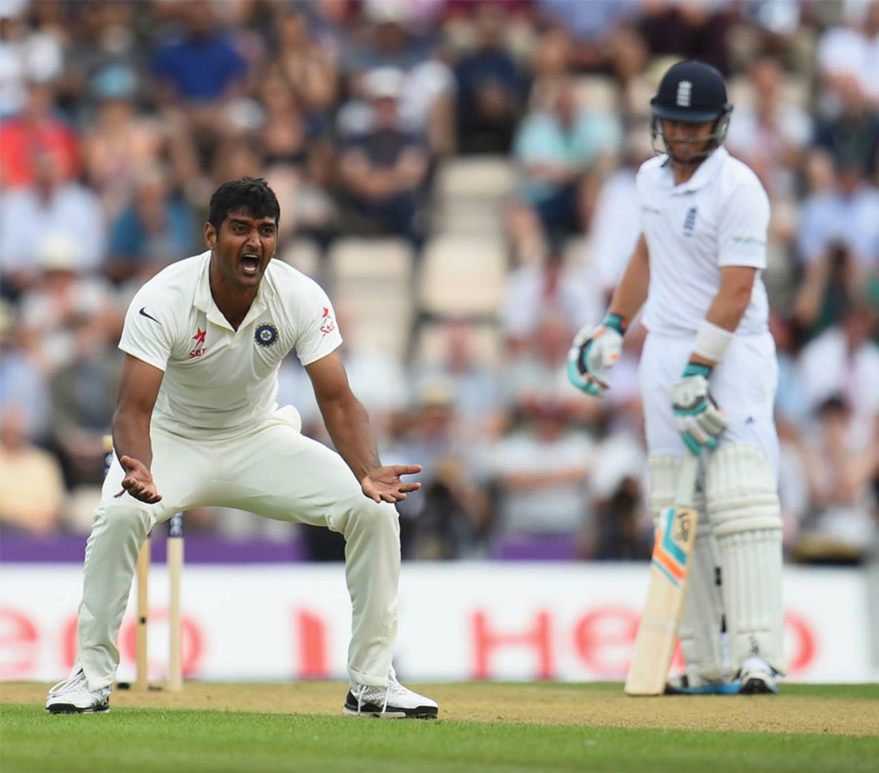 Pankaj Singh appeals unsuccessfully for the wicket of Ian Bell. His debut became a trying experience&nbsp;&nbsp;&bull;&nbsp;&nbsp;Getty Images