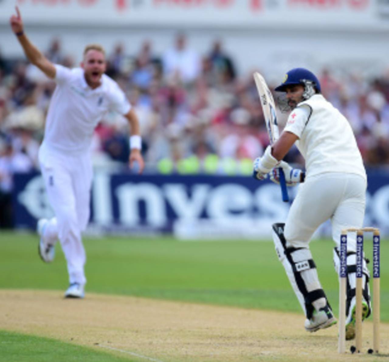 Howzzat! M Vijay middles one towards square leg, England v India, 1st Investec Test, Trent Bridge, 1st day, July 9, 2014