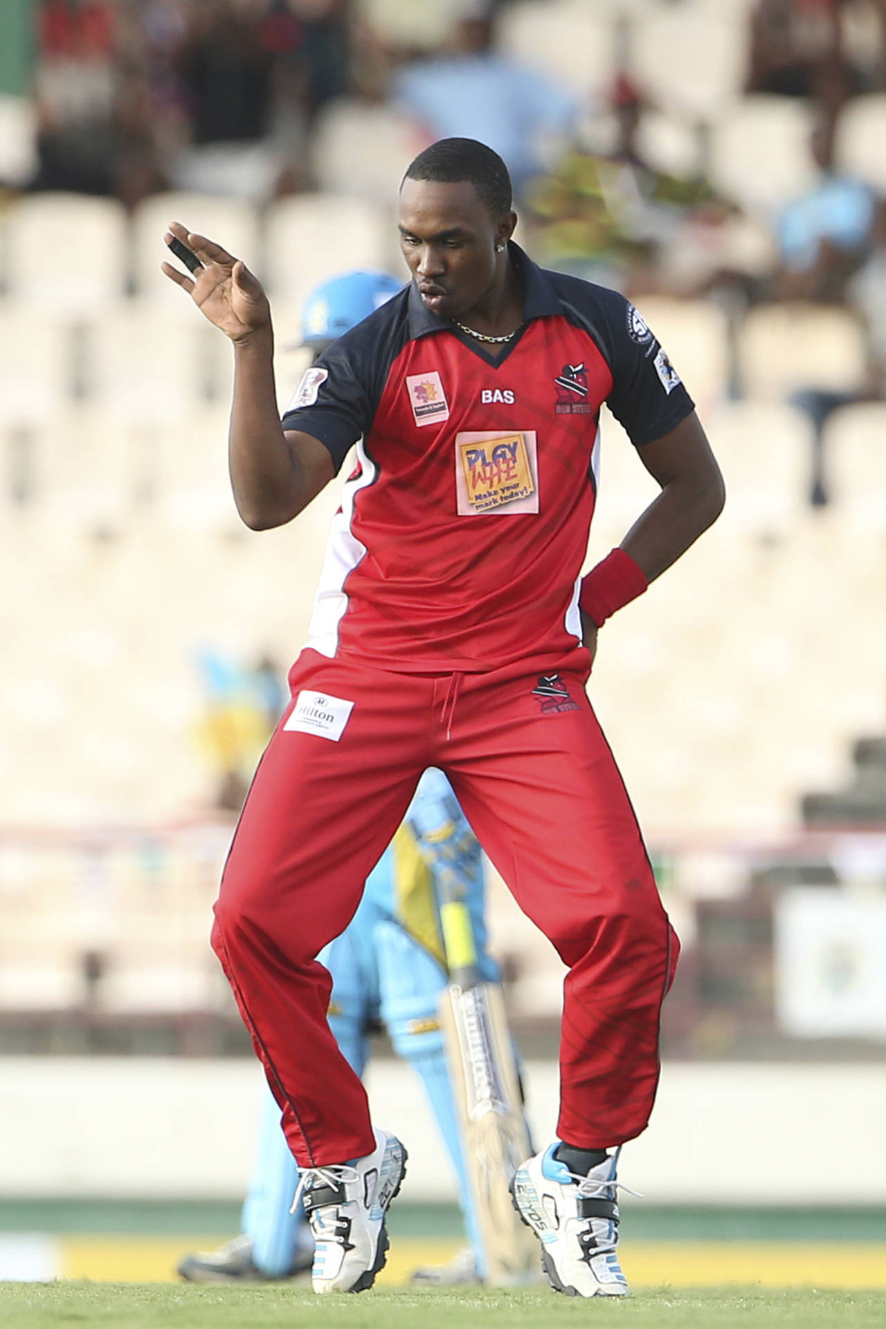 Dwayne Bravo breaks into a dance after taking a wicket, St Lucia Zouks v Trinidad & Tobago Red Steel, CPL 2014, Gros Islet, August 2, 2014