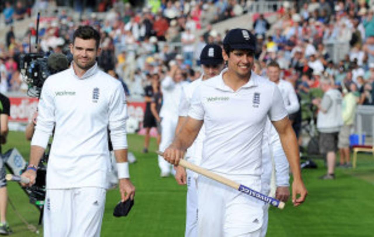 It was all smiles again for Alastair Cook, England v India, 4th Test, Old Trafford, 3rd day, August 9, 2014