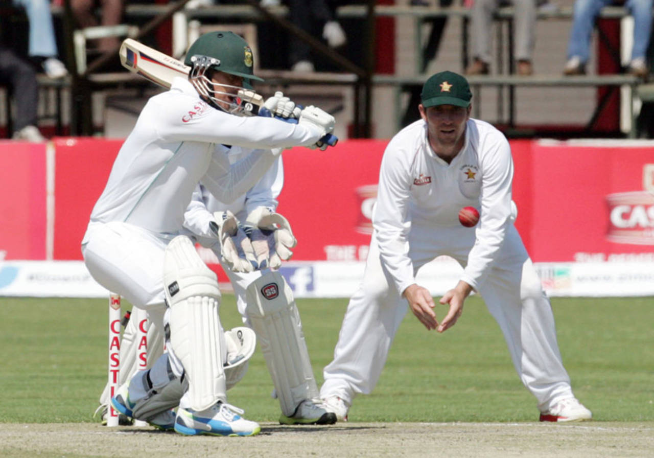 Quinton de Kock hit five fours and a six during his 81, Zimbabwe v South Africa, only Test, Harare, 3rd day, August 11, 2014
