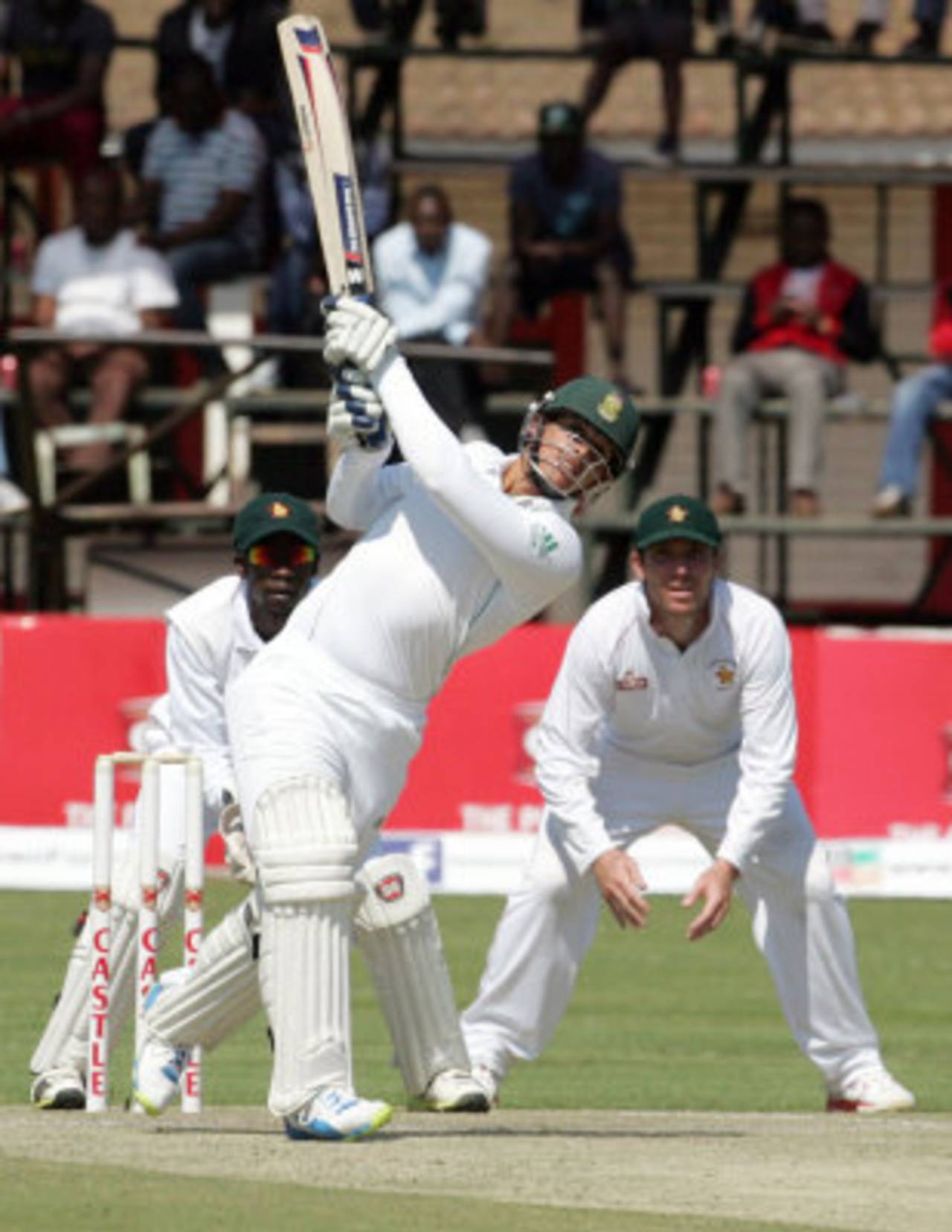 Quinton de Kock goes over the top, Zimbabwe v South Africa, only Test, Harare, 3rd day, August 11, 2014
