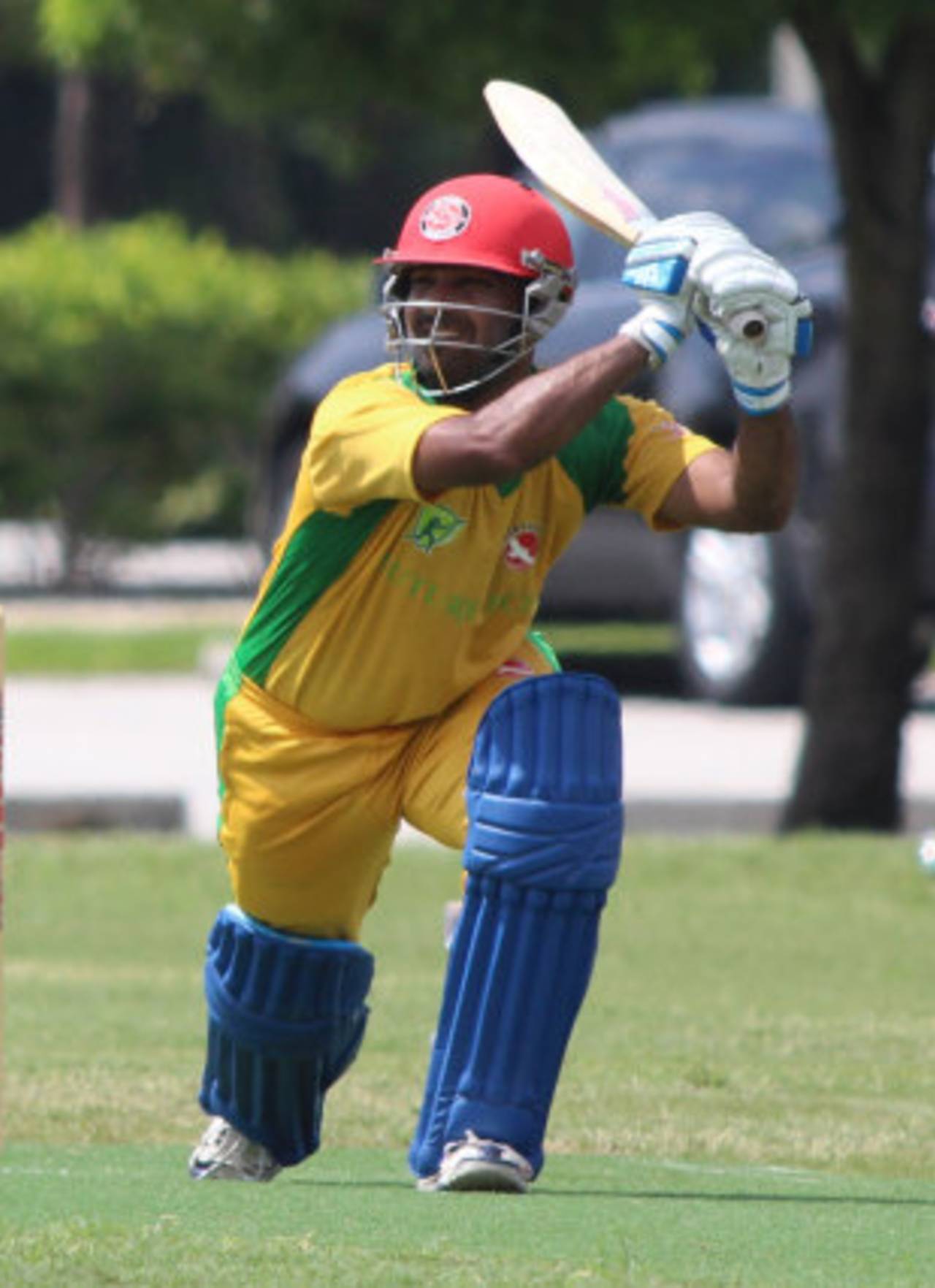Ritesh Kadu drives through the off side, South West v North East, USACA T20 National Championship, Florida, August 15, 2014