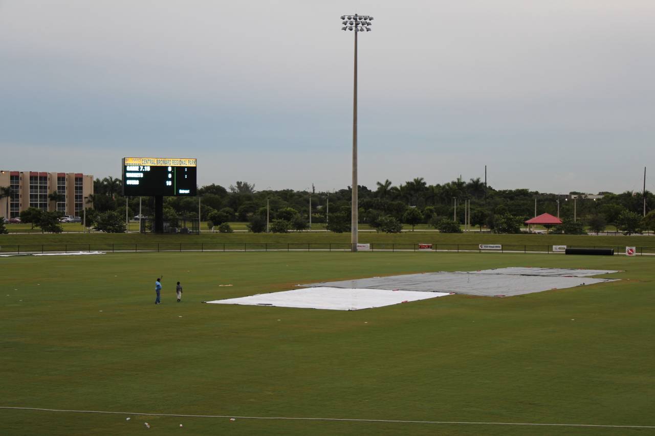 Central Broward Regional Park was left under covers after persistent rain, USACA T20 National Championship, Lauderhill, Florida, August 15, 2014