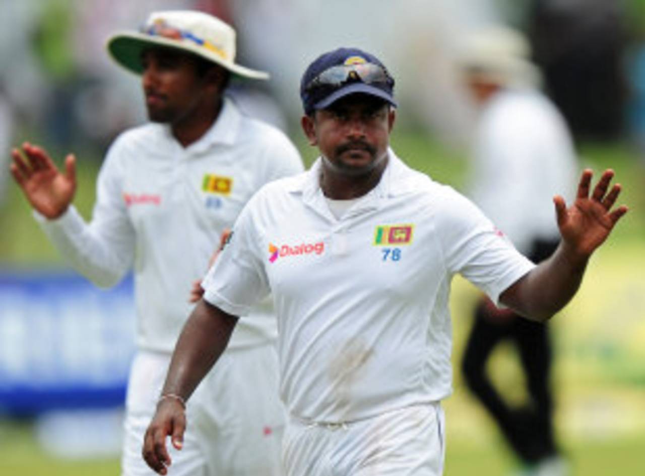 Rangana Herath became the first left-arm bowler to take nine wickets in an innings in Tests, Sri Lanka v Pakistan, 2nd Test, Colombo, 3rd day, August 16, 2014