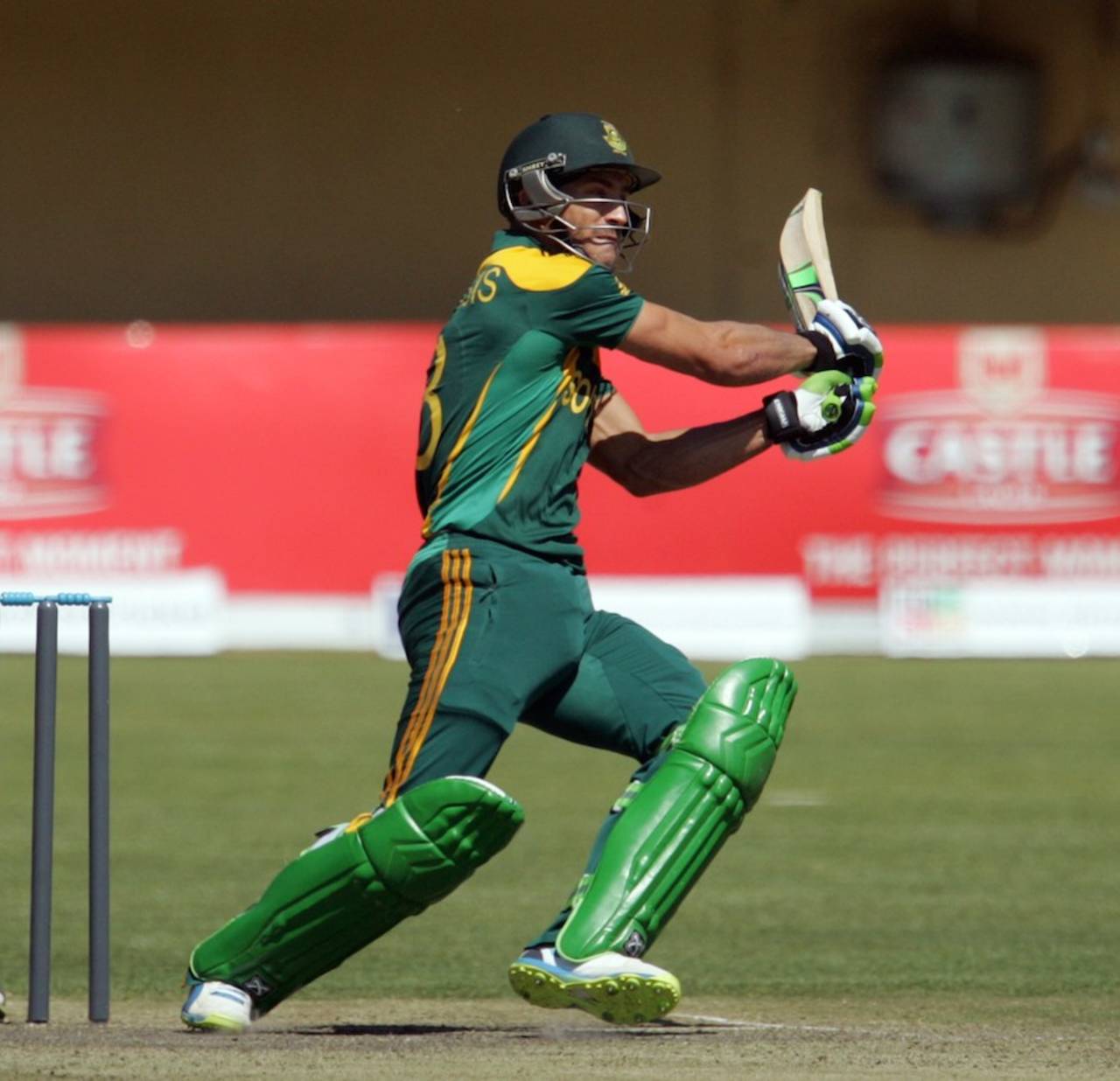 Faf du Plessis packs power into a shot, Zimbabwe v South Africa, 2nd ODI, Bulawayo, August 19, 2014