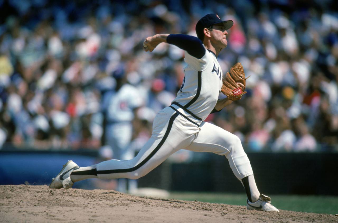 Nolan Ryan pitches for the Houston Astros at Chicago's Wrigley Field, 1980