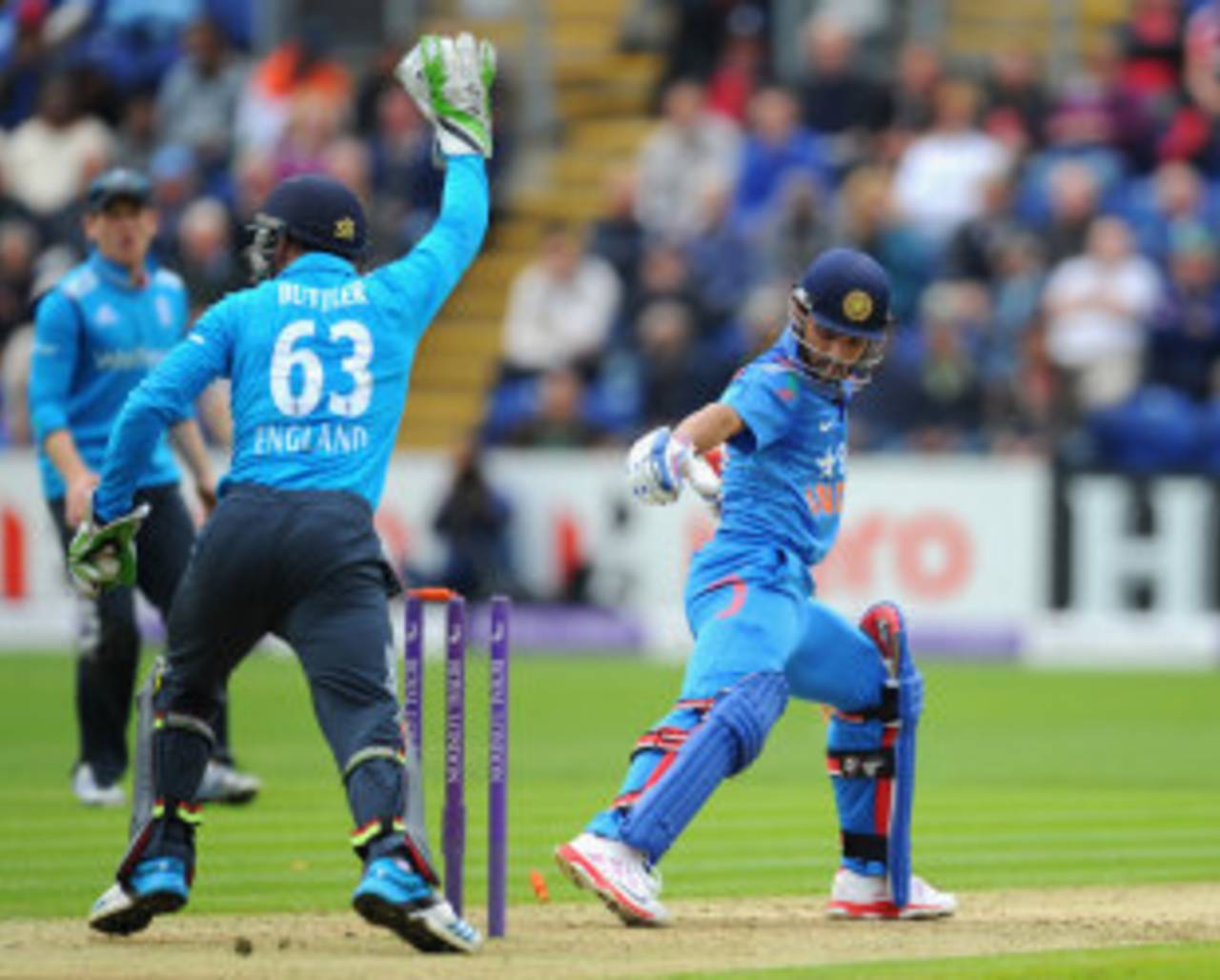 Ajinkya Rahane was stumped for 41, England v India, 2nd ODI, Cardiff, August 27, 2014