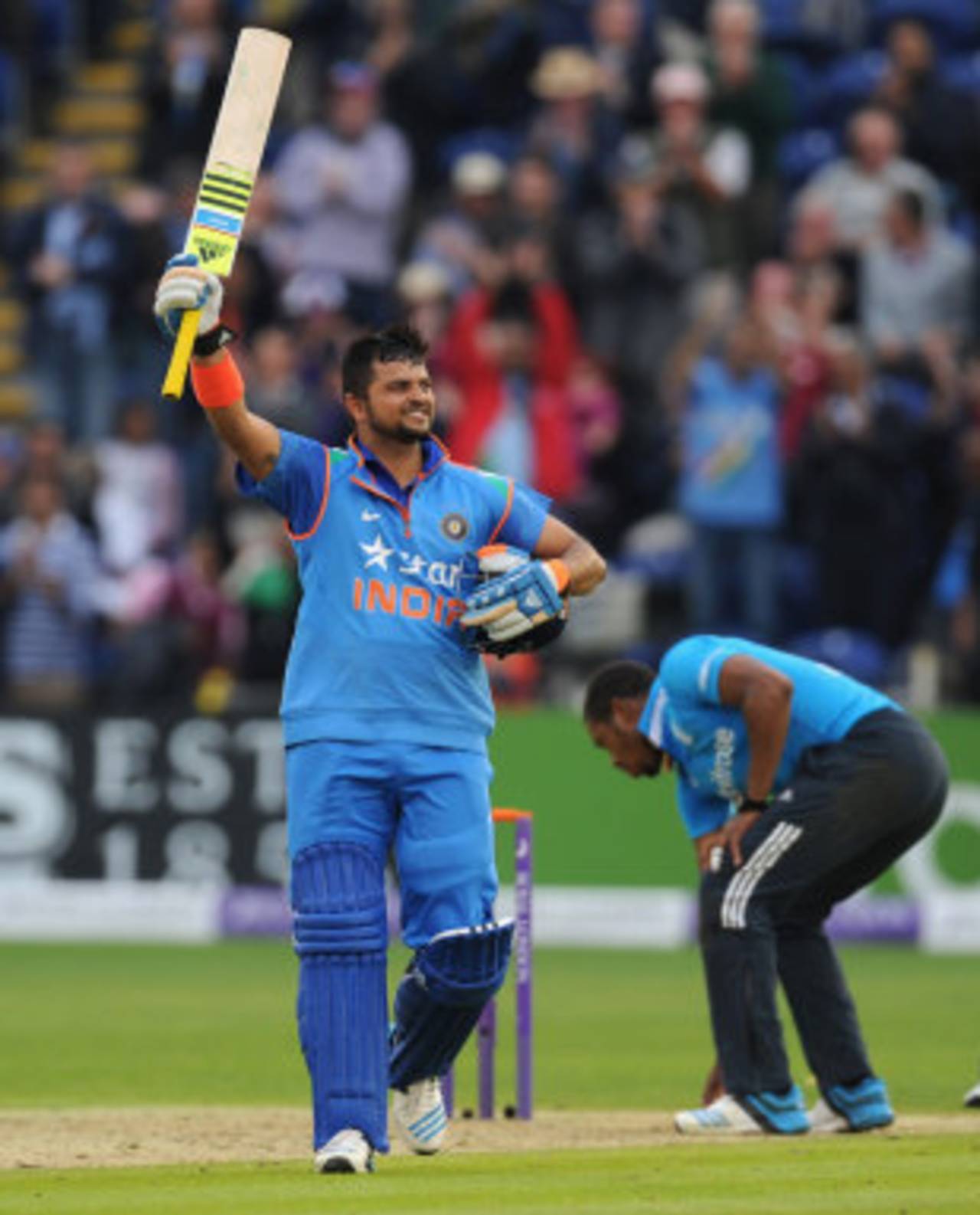 Suresh Raina raises his fourth ODI hundred, England v India, 2nd ODI, Cardiff, August 27, 2014