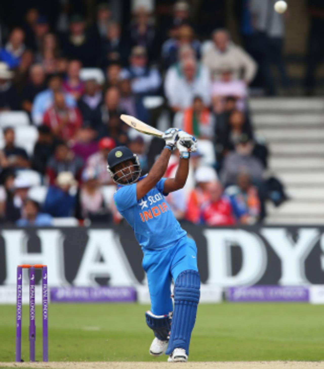 Ambati Rayudu hits one over the top, England v India, 3rd ODI, Trent Bridge, August 30, 2014
