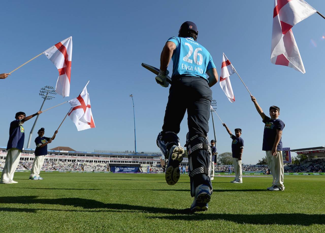 Alastair Cook jogs in to the pitch, England v India, 4th ODI, Edgbaston, September 2, 2014