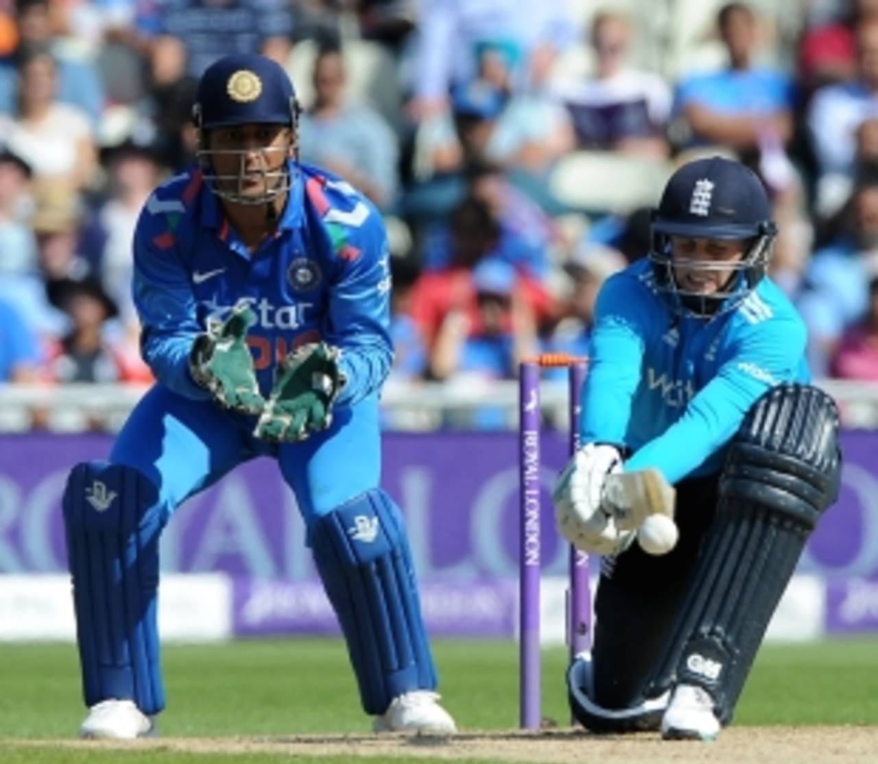 MS Dhoni seems to know exactly where the stumps are while wicketkeeping, even if they are behind him&nbsp;&nbsp;&bull;&nbsp;&nbsp;Associated Press