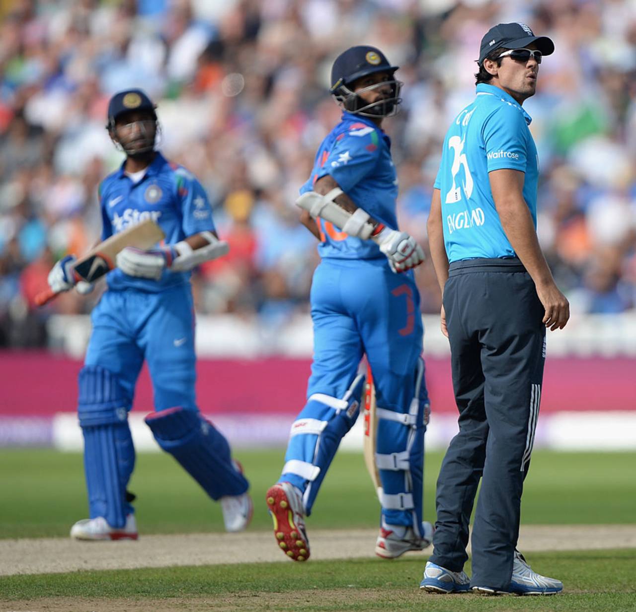 Alastair Cook watches another ball disappear, England v India, 4th ODI, Edgbaston, September 2, 2014