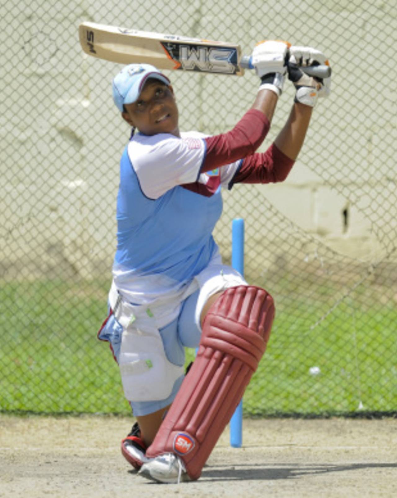 Natasha McLean plays an attacking stroke in the nets, Basseterre, September 1, 2014