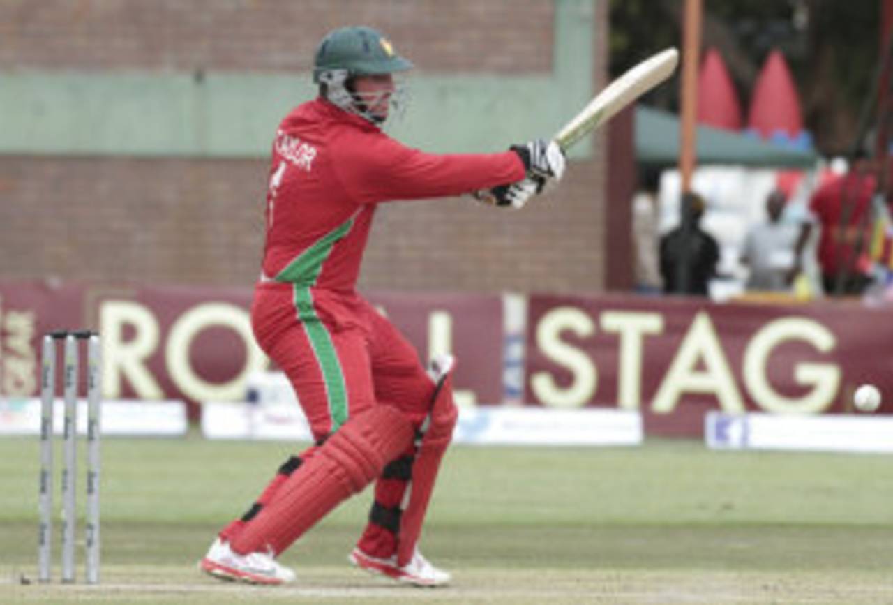 Brendan Taylor targets the off side, Zimbabwe v South Africa, tri-series, Harare, September 4, 2014