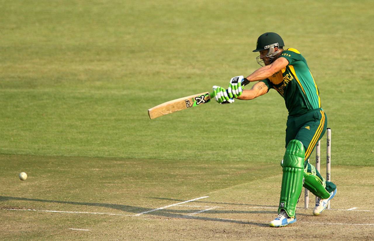 Faf du Plessis cracks the ball through the off side, Australia v South Africa, tri-series final, Harare, September 6, 2014
