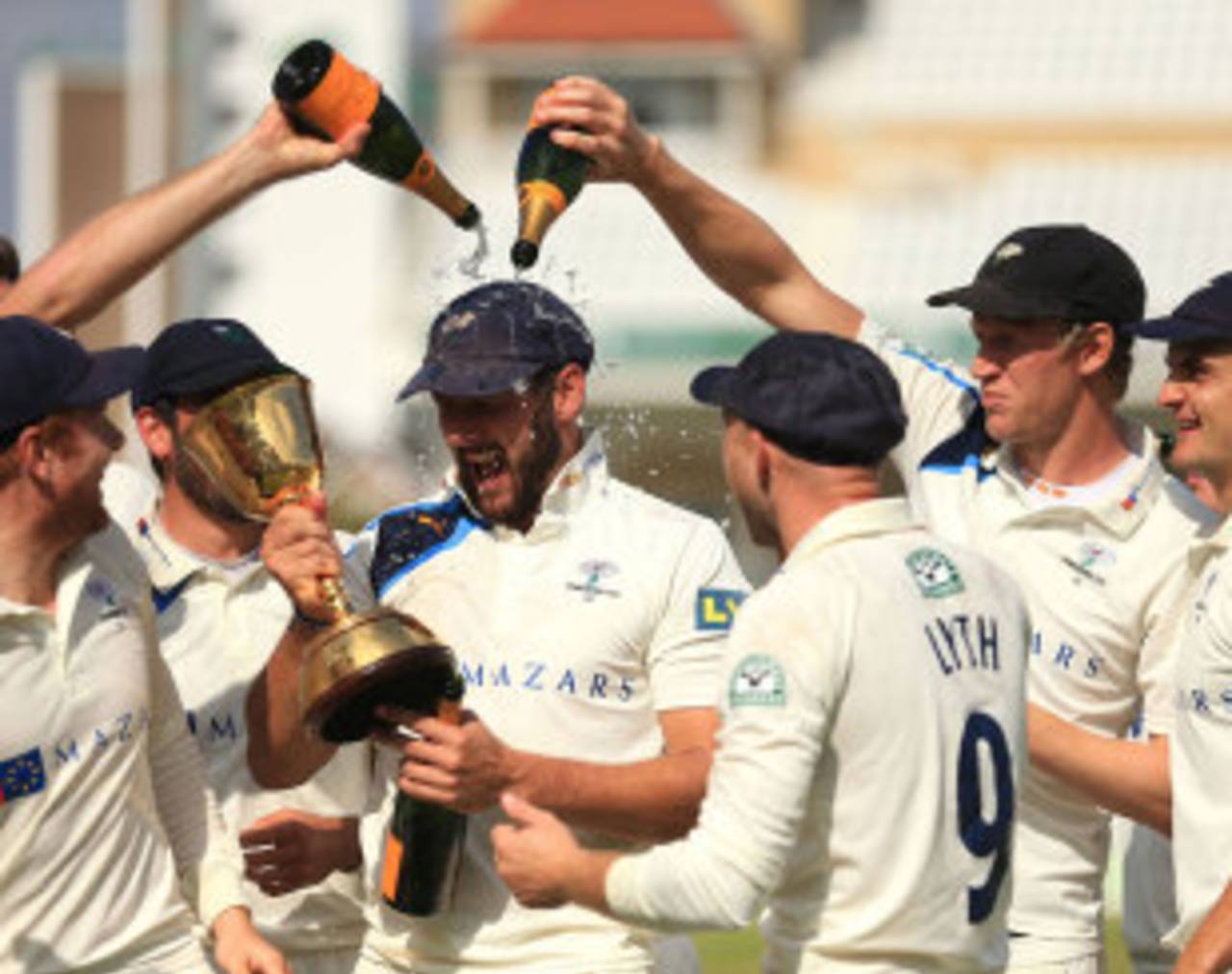 What a waste of champagne: Tim Bresnan gets drenched , Nottinghamshire v Yorkshire, County Championship, Division One, Trent Bridge, September 12, 2014