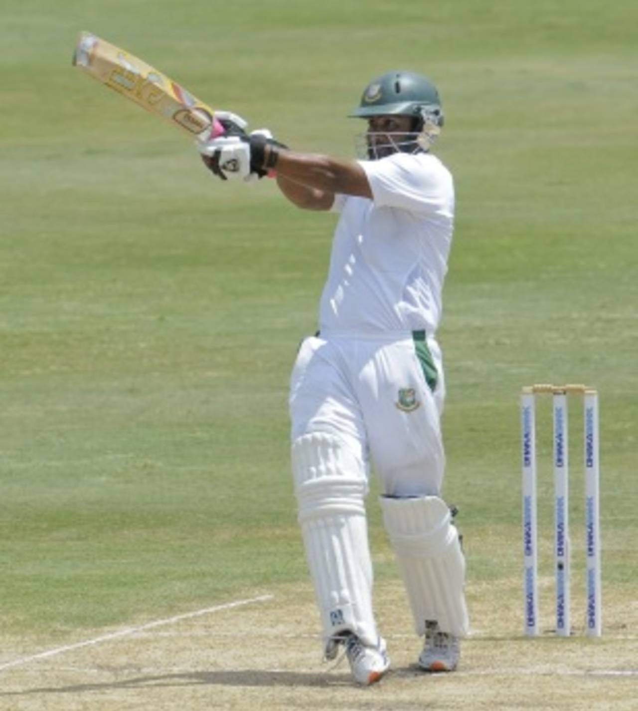 Tamim Iqbal pulls during his 181-ball 64, West Indies v Bangladesh, 2nd Test, St. Lucia, 4th day, September 16, 2014