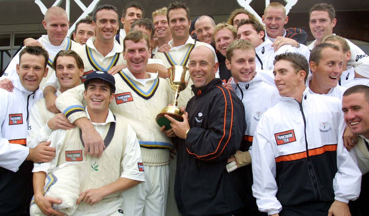 Yorkshire celebrate after winning the 2001 County Championship, September 12, 2001