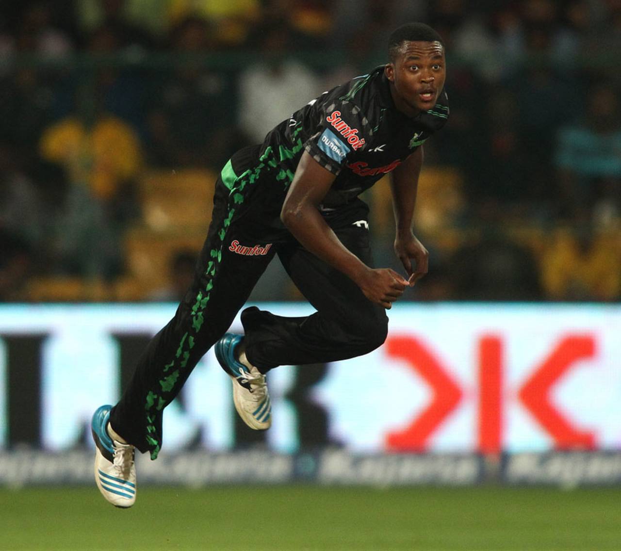 Andile Phehlukwayo hurls in a delivery, Chennai Super Kings v Dolphins, CLT20, Group A, Bangalore, September 22, 2014