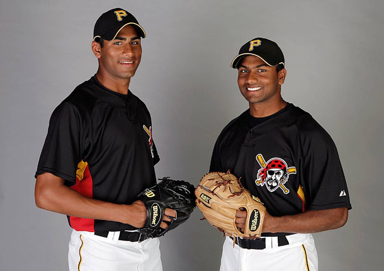Rinku Singh and Dinesh Patel of Pittsburgh Pirates, stars of <i>Million Dollar Arm</i>, Bradeton, March 27, 2009