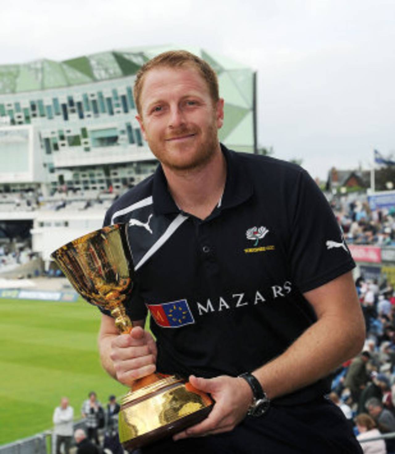 Andrew Gale defiantly posed with the trophy at Headingley&nbsp;&nbsp;&bull;&nbsp;&nbsp;PA Photos