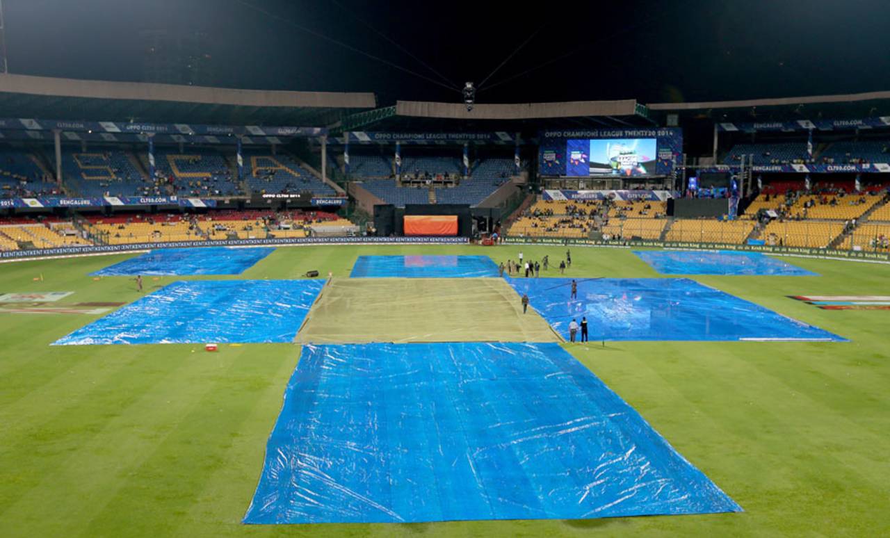Persistent rain washed out the game, Chennai Super Kings v Lahore Lions, Champions League T20, Bangalore, September 25, 2014