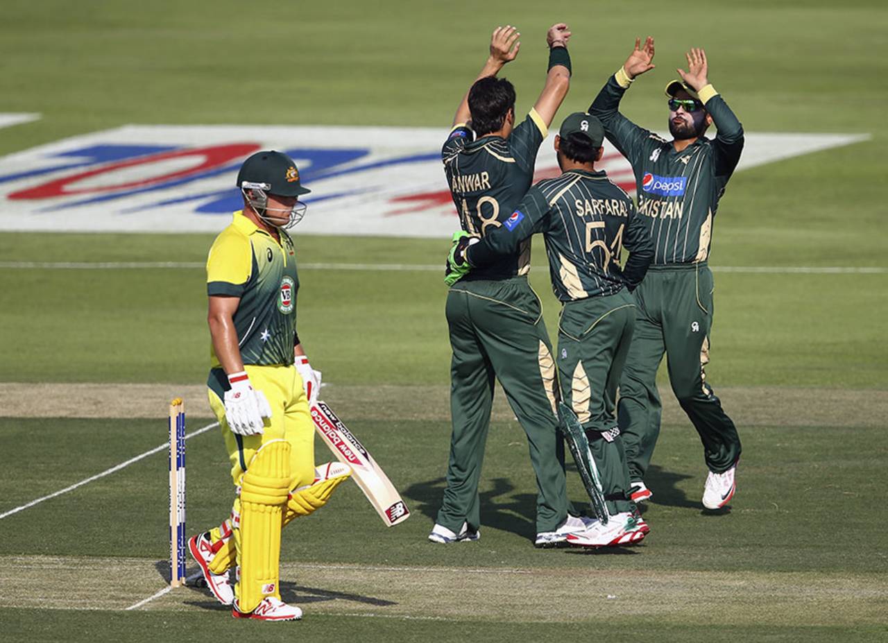 Aaron Finch leaves the field after being dismissed by Anwar Ali, Pakistan v Australia, 3rd ODI, Abu Dhabi, October 12, 2014