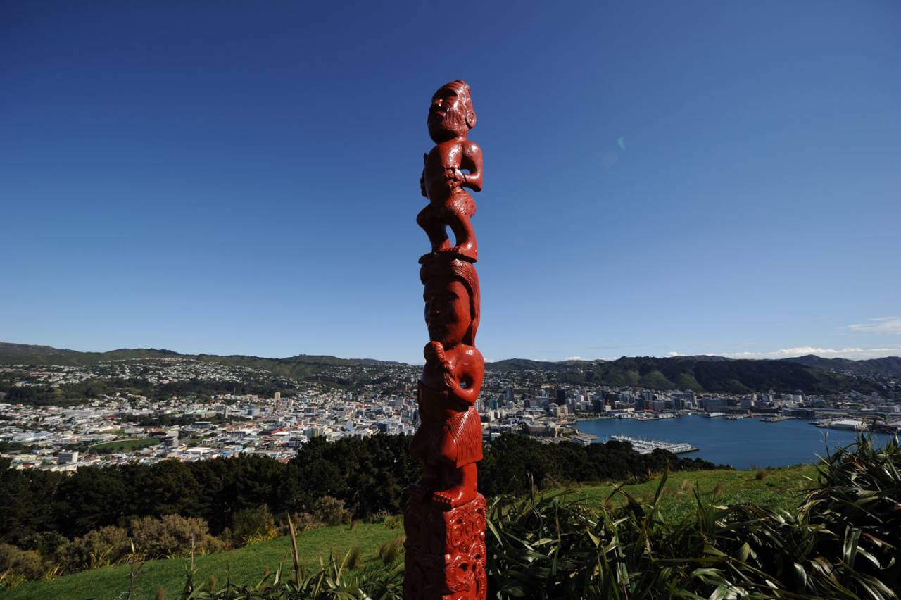 A Maori totem stands on Mount Victoria Lookout, Wellington, September 13, 2011