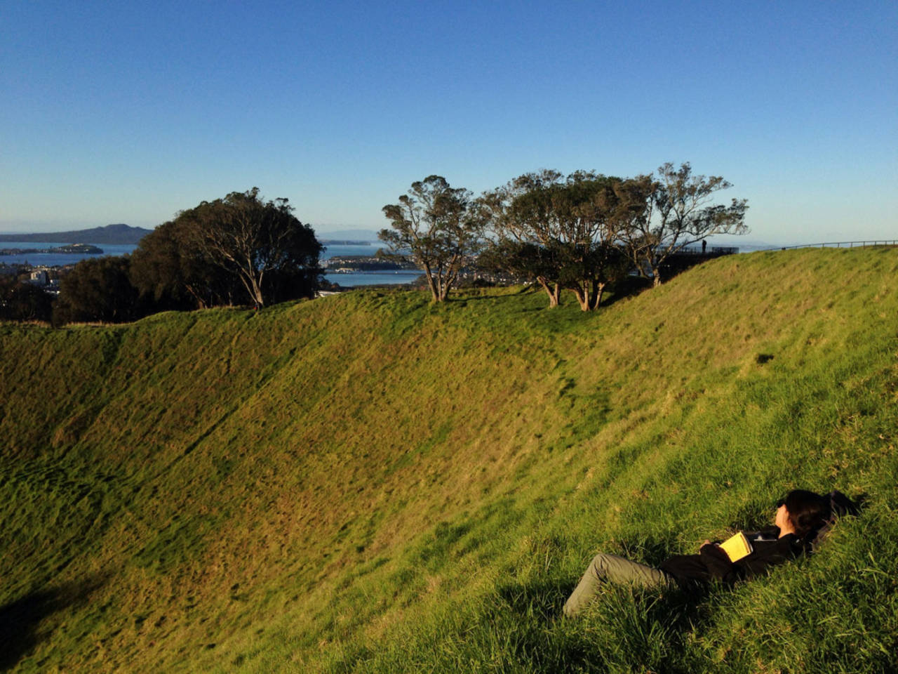 A person relaxes on Mt Eden, Auckland, May 27, 2014