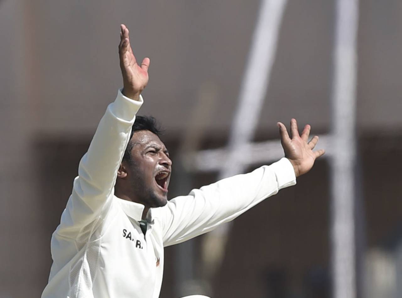 Shakib Al Hasan completed his 13th Test five-wicket haul, Bangladesh v Zimbabwe, 2nd Test, Khulna, 4th day, November 6, 2014