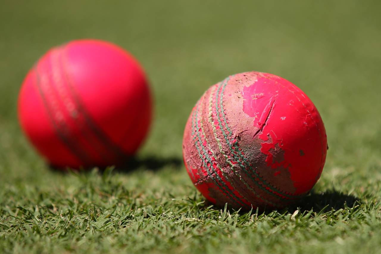 The old, worn pink ball, Tasmania v Victoria, Sheffield Shield 2014-15, 1st day, Hobart, November 8, 2014