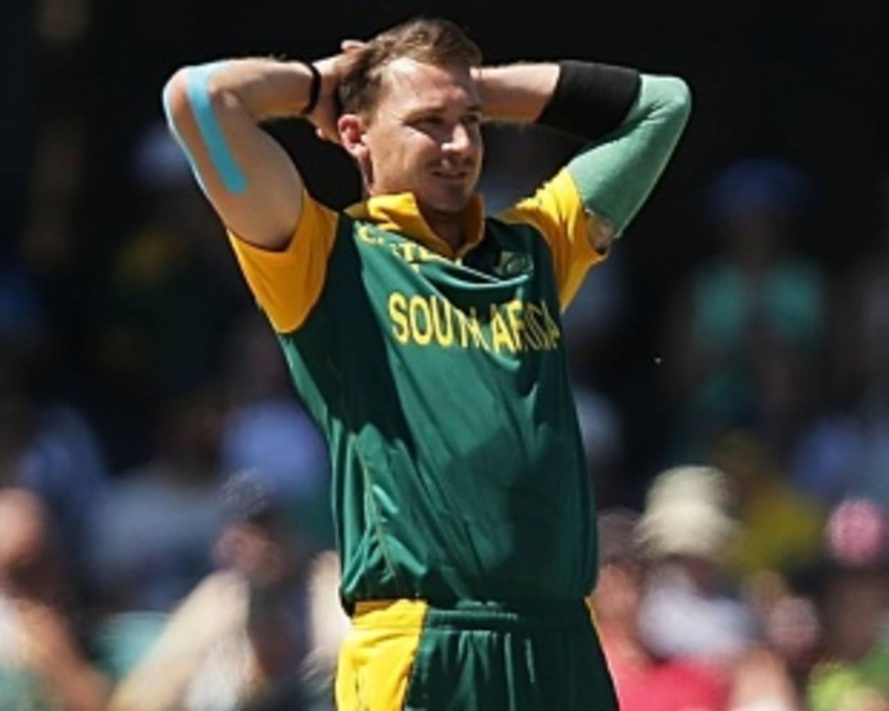 Dale Steyn reacts at the Manuka Oval, Australia v South Africa, 3rd ODI, Canberra, November 19, 2014
