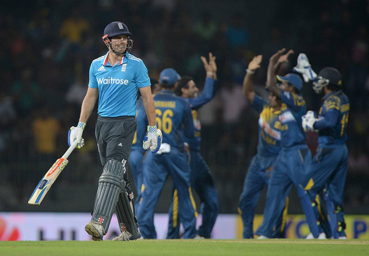Alastair Cook was given out lbw for a third time and on this occasion had to go, Sri Lanka v England, 1st ODI, Colombo, November 26, 2014