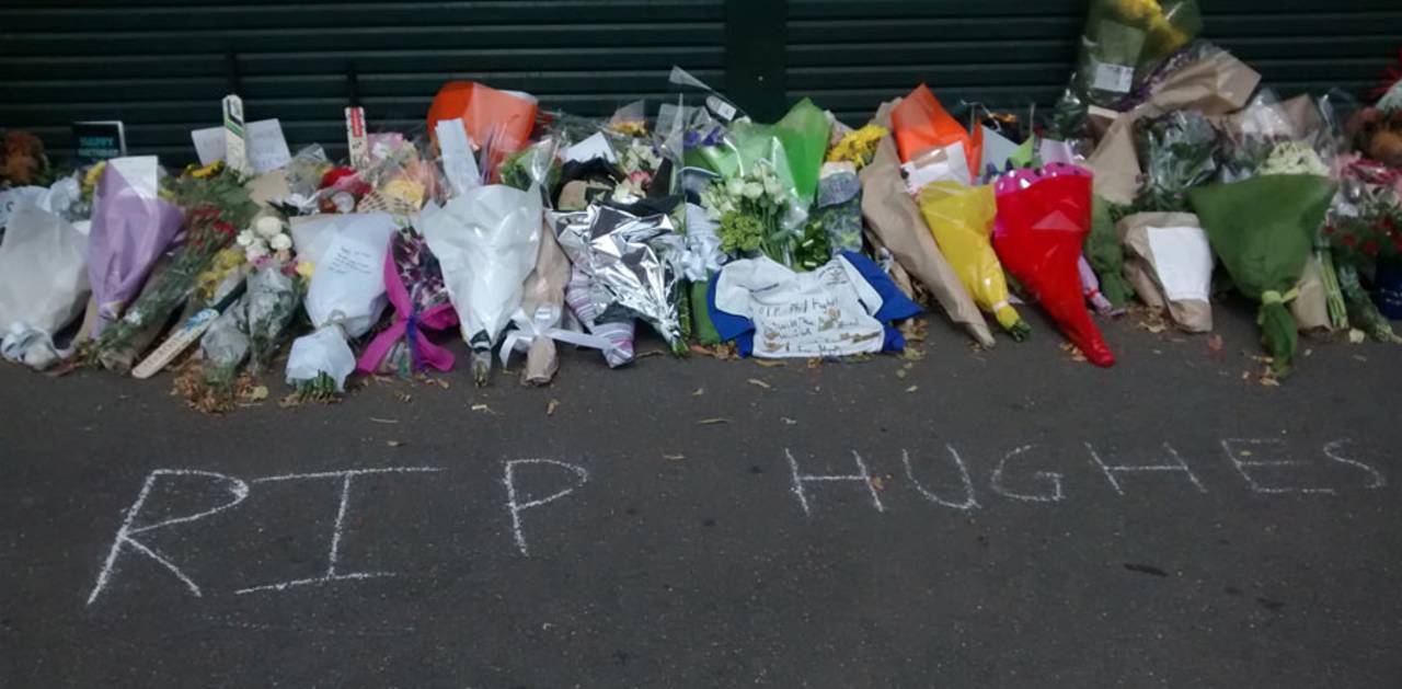A memorial for Phillip Hughes outside the SCG, Sydney, November 30, 2014
