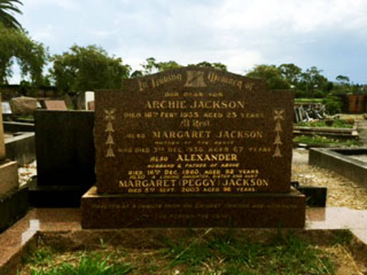 Archie Jackson's grave in the Field of Mars cemetery in Sydney