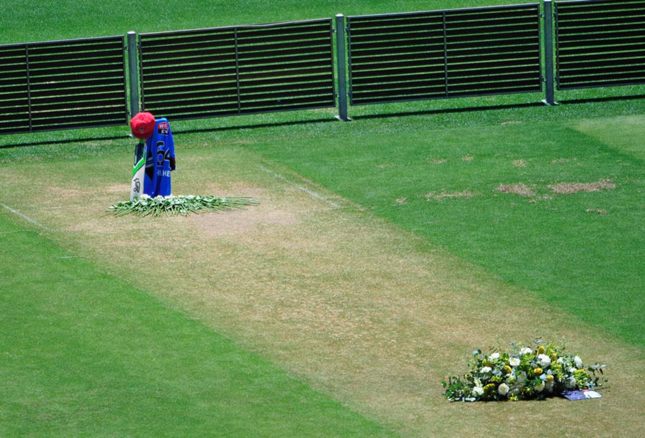 Flowers placed at the Adelaide Oval in remembrance of Phillip Hughes, Adelaide, December 3, 2014