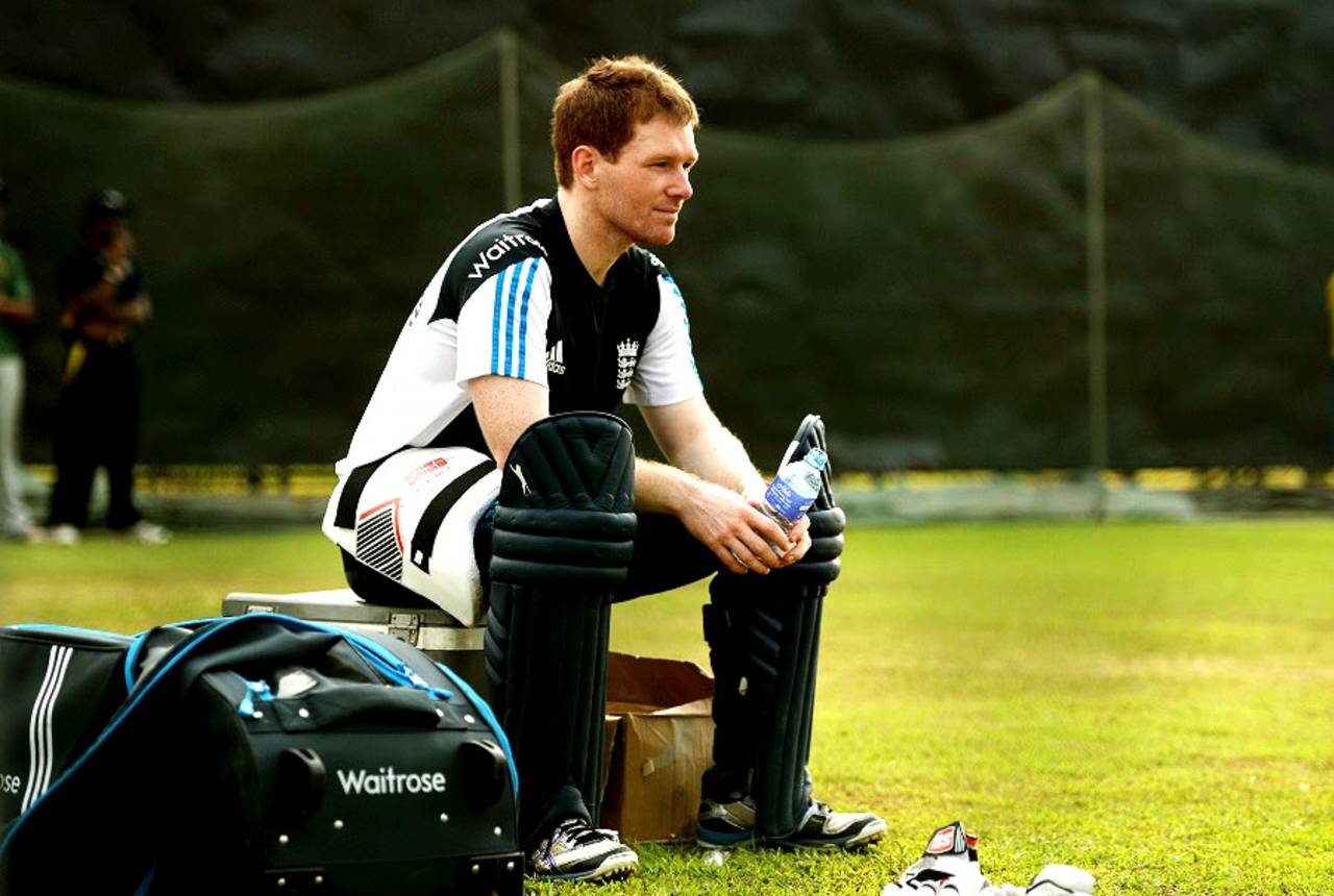 Eoin Morgan waits for a hit in the nets, Colombo, December 5, 2014